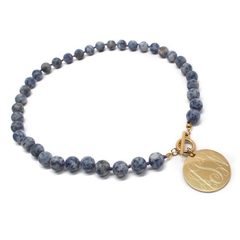 Tiffany Style Hand Knotted Bead Necklace with Engraved Gold Disc - Atlanta Jewelers Supply