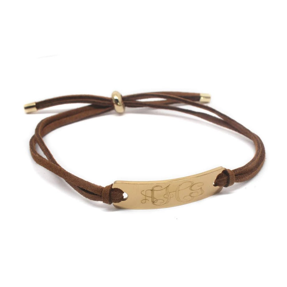 Trendy Suede Adjustable Engravable Stainless Steel Suede Bar Bracelet - Atlanta Jewelers Supply