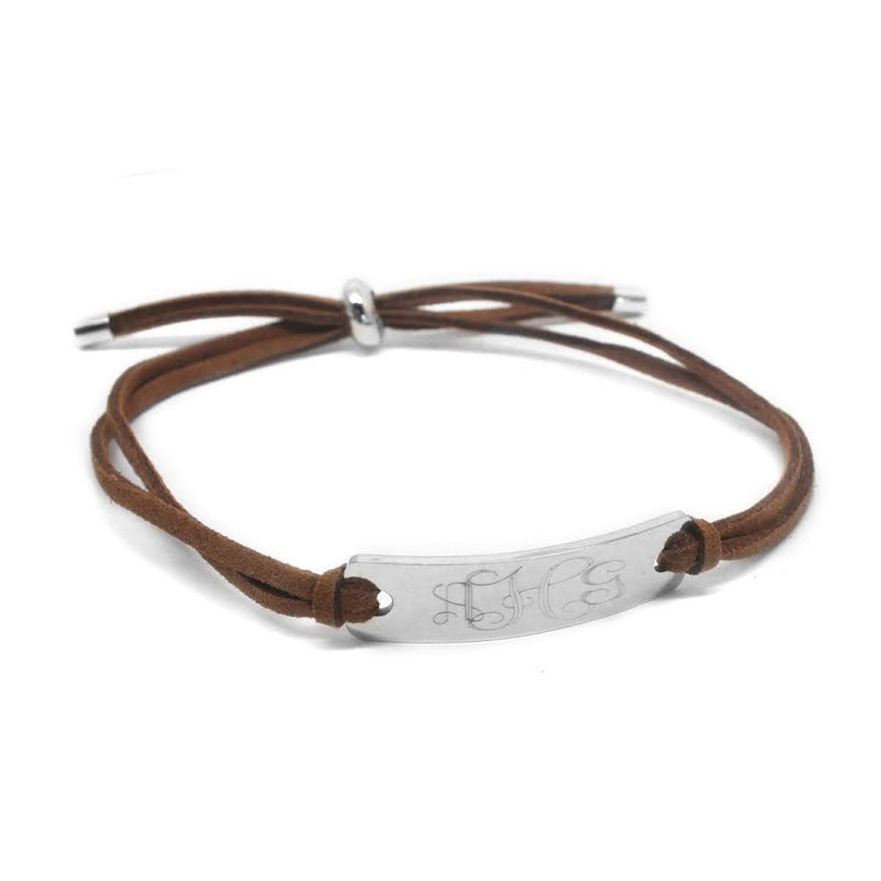 Trendy Suede Adjustable Engravable Stainless Steel Suede Bar Bracelet - Atlanta Jewelers Supply