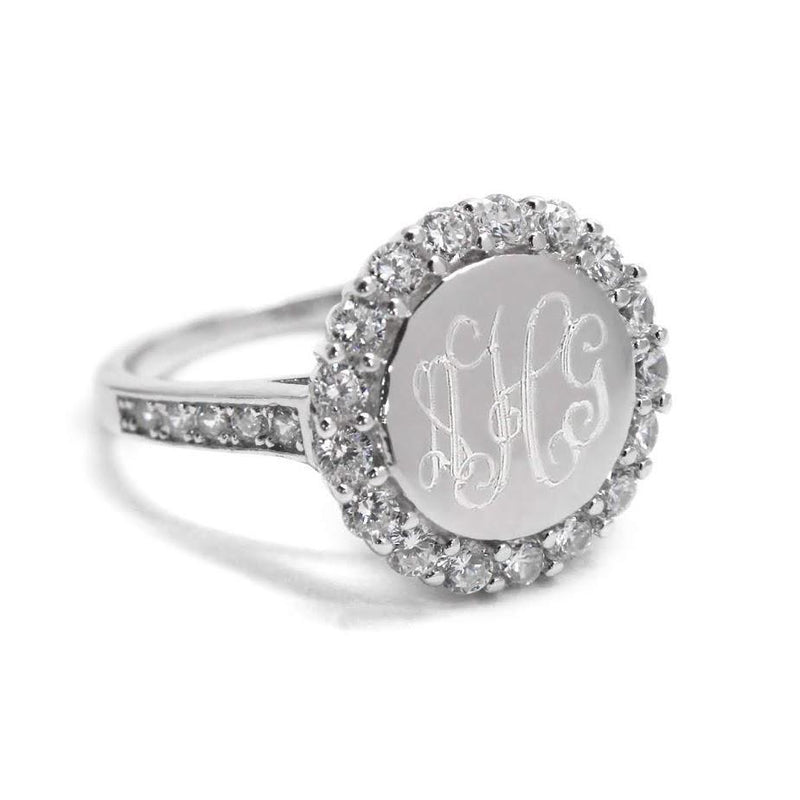 Elegant Engravable Sage Sterling Silver Circle CZ Ring - Atlanta Jewelers Supply