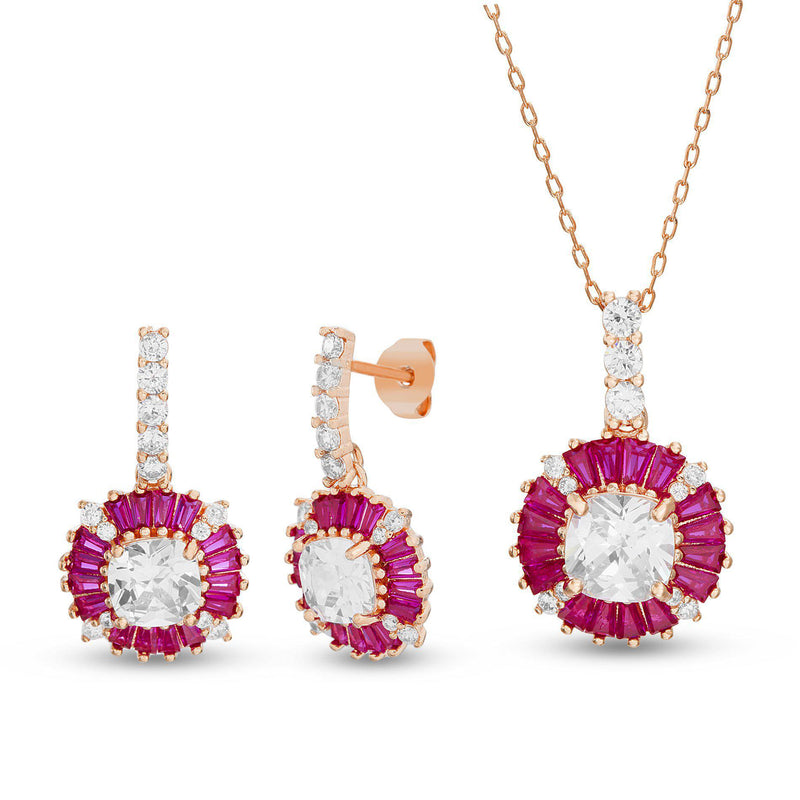 ROSE MULTI COLOR CZ DROP EARRING & NECKLACE SET - Atlanta Jewelers Supply