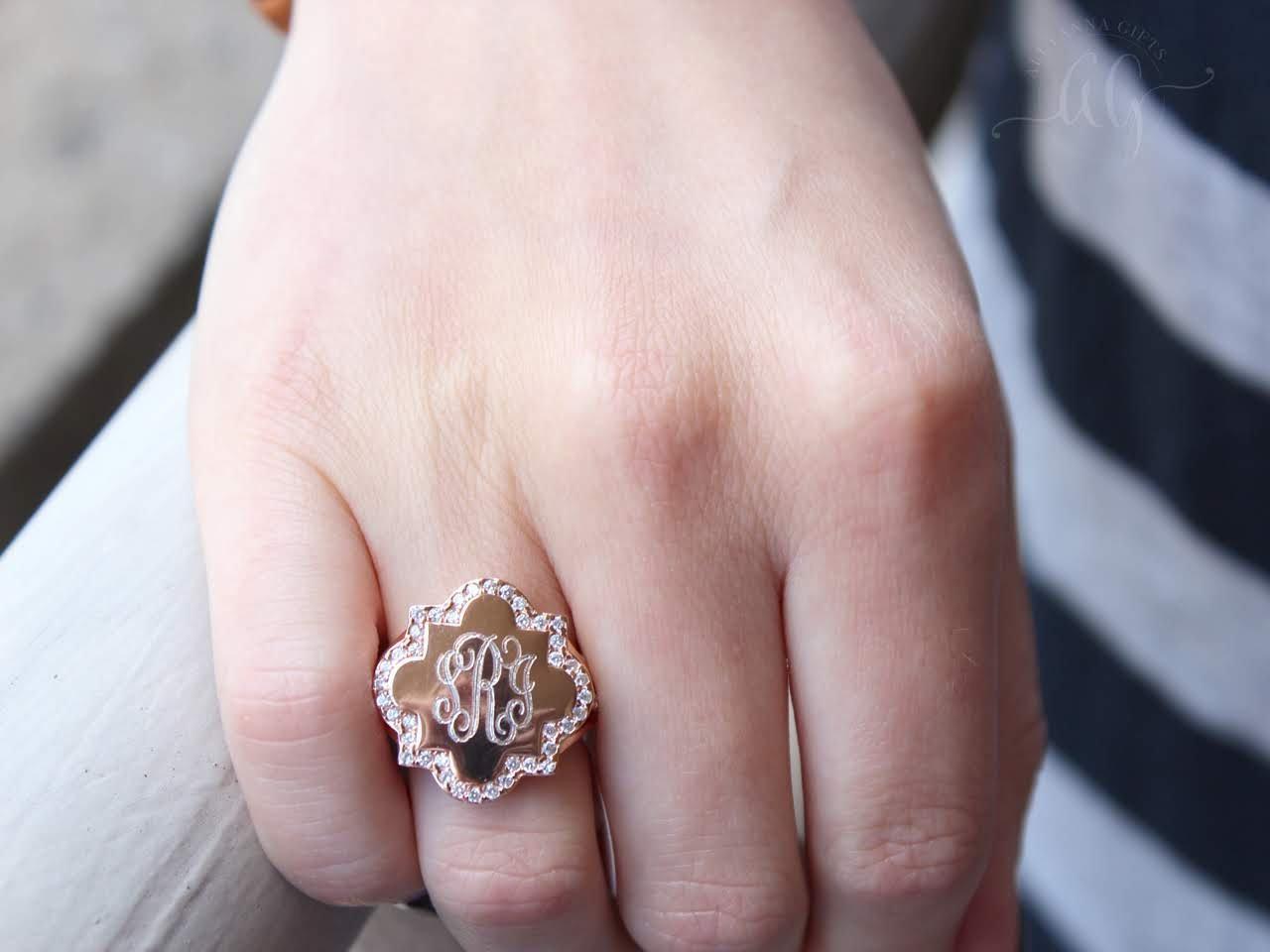 Elegant Engravable Sterling Silver Quatrefoil CZ Ring - Atlanta Jewelers Supply