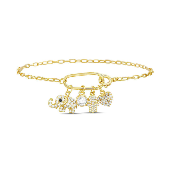 GOLD CZ SPRING RING CLASP MULTI CHARM BRACELE - Atlanta Jewelers Supply