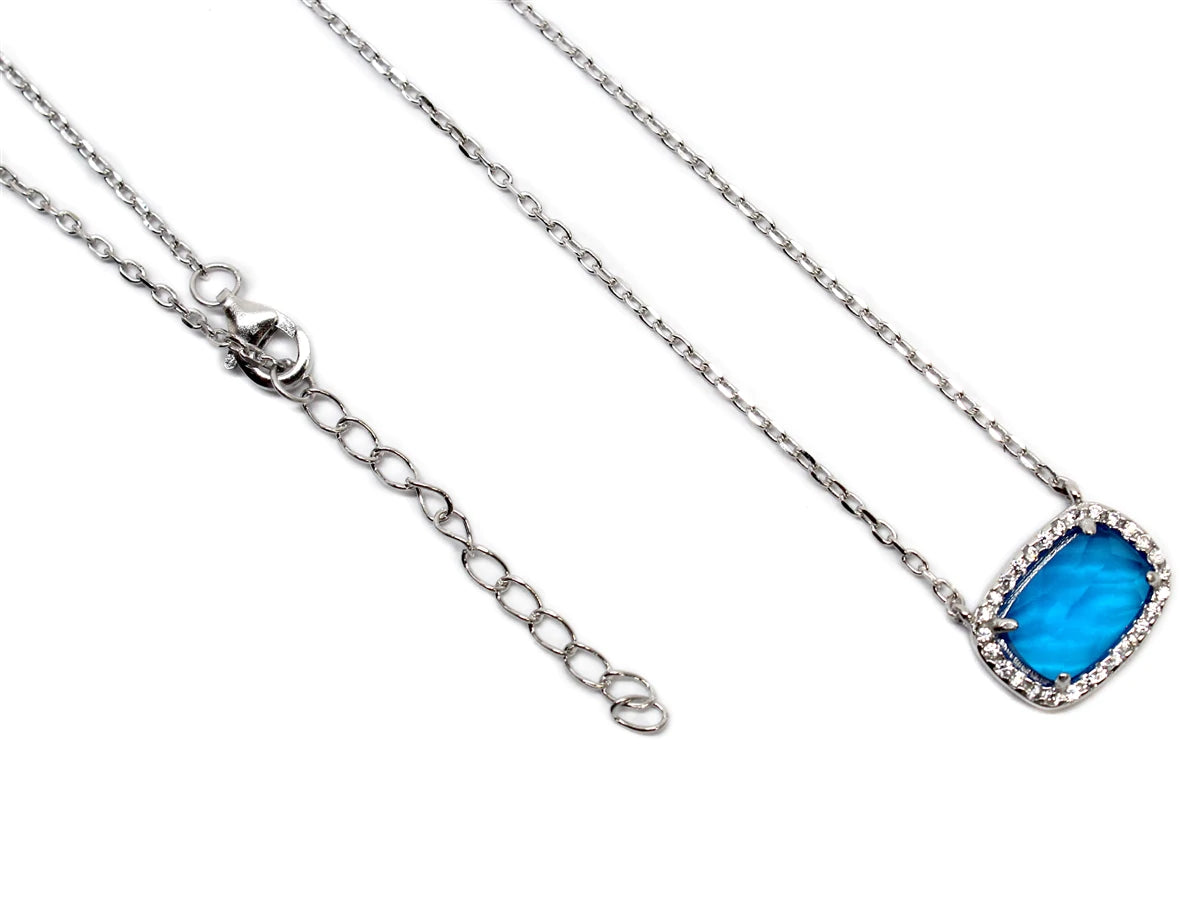 Sterling Silver Designer Inspired Gem Stone Necklace