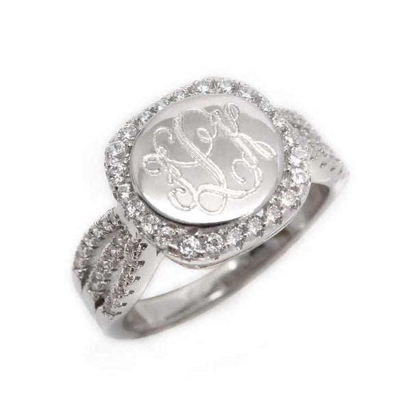 Elegant Engravable Ellie Sterling Silver Square CZ Ring - Atlanta Jewelers Supply