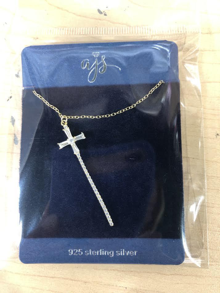 Sterling Silver Baguette CZ Cross Necklace - Atlanta Jewelers Supply