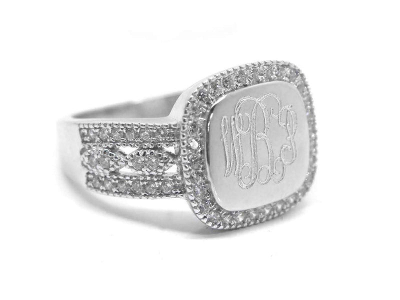 Elegant Engravable Ava Sterling Silver Square CZ Ring - Atlanta Jewelers Supply