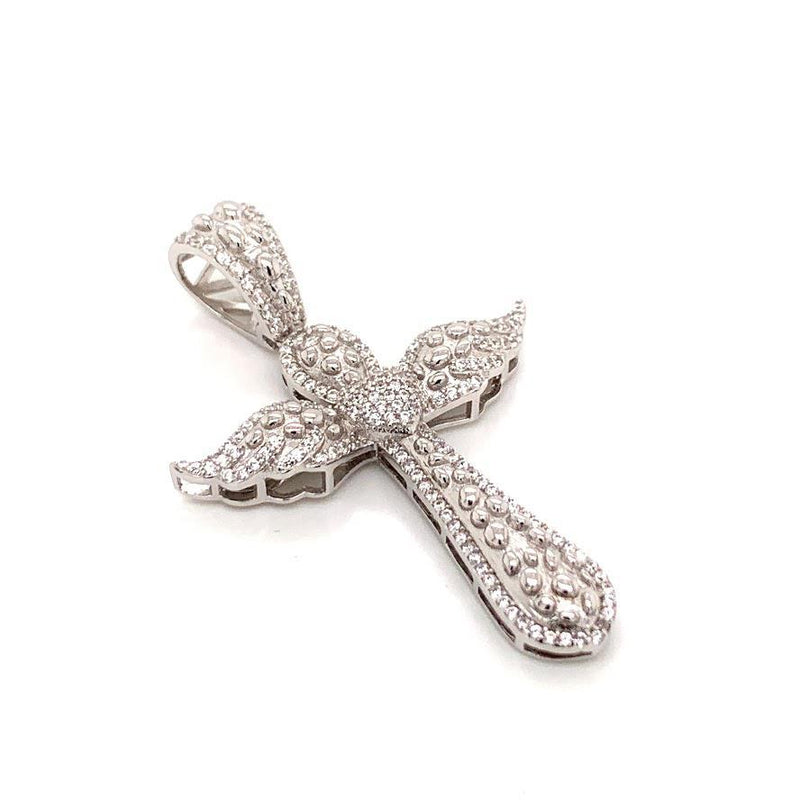 ANGEL WING STERLING SILVER CZ CROSS PENDANT - Atlanta Jewelers Supply