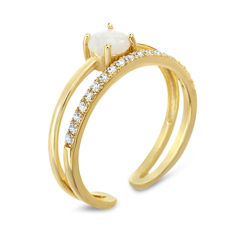 GOLD OPAL CENTER W/ CZ ROW OPEN WORKS RING - Atlanta Jewelers Supply