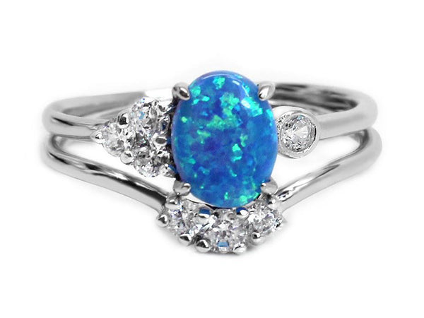 Sterling Silver Blue Opal Ring with an extra band - Atlanta Jewelers Supply