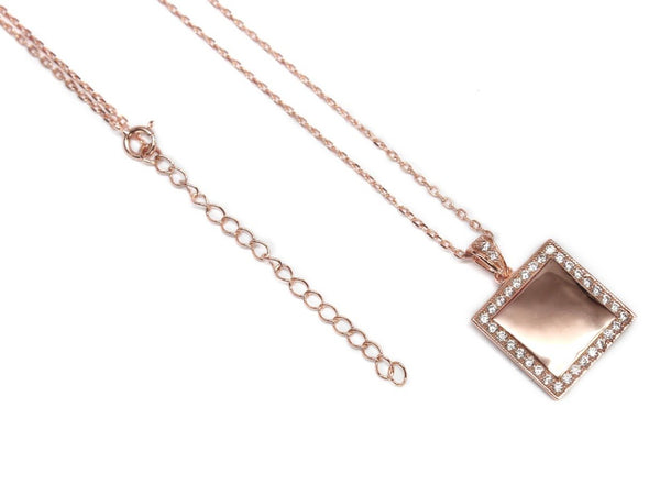 Sterling Silver Engravable Square CZ Border Pendant & Bail Necklaces - Atlanta Jewelers Supply