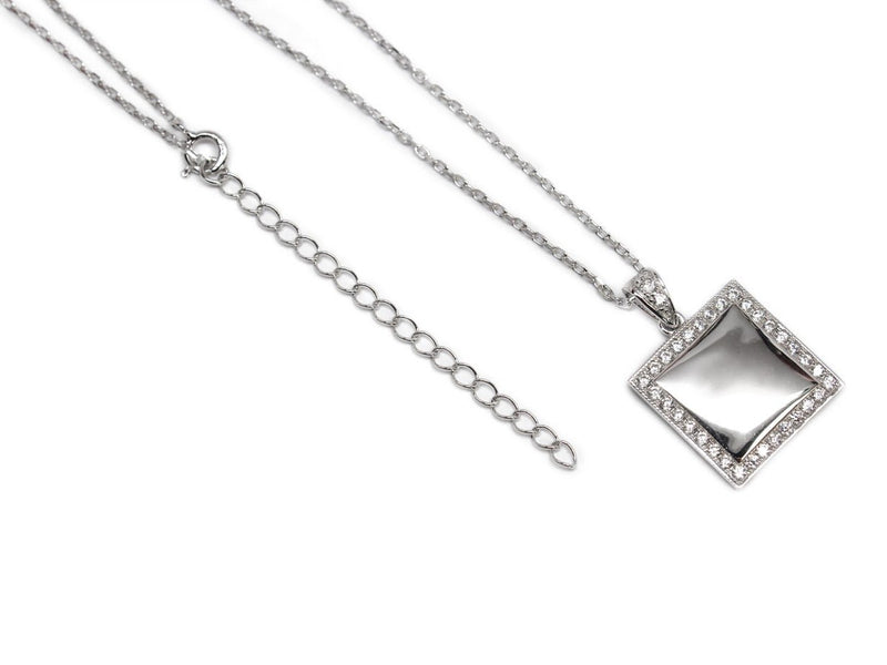 Sterling Silver Engravable Square CZ Border Pendant & Bail Necklaces - Atlanta Jewelers Supply