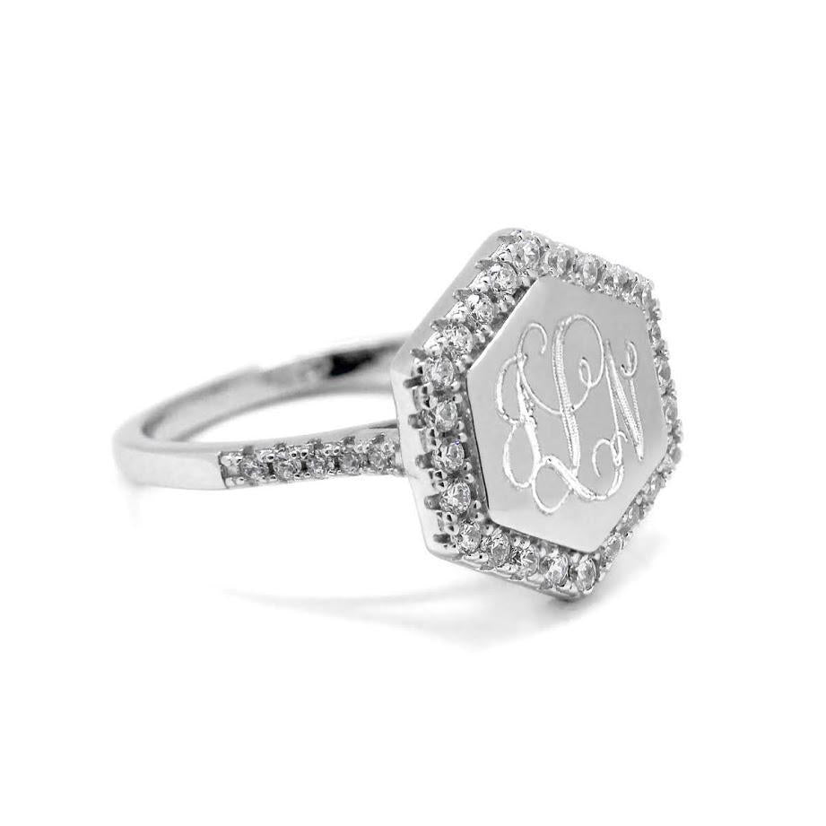 Mesmerizing Engravable Willow Hexagon Sterling Silver ring - Atlanta Jewelers Supply