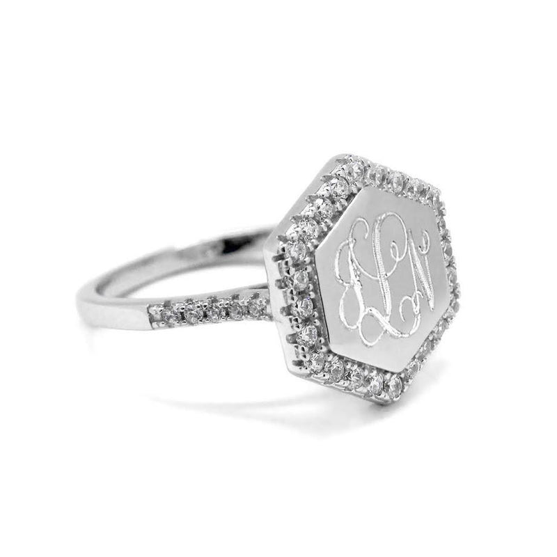 Mesmerizing Engravable Willow Hexagon Sterling Silver ring - Atlanta Jewelers Supply