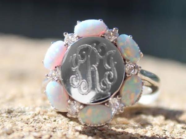 Sterling Silver Opal Engraved Cz ring - Atlanta Jewelers Supply