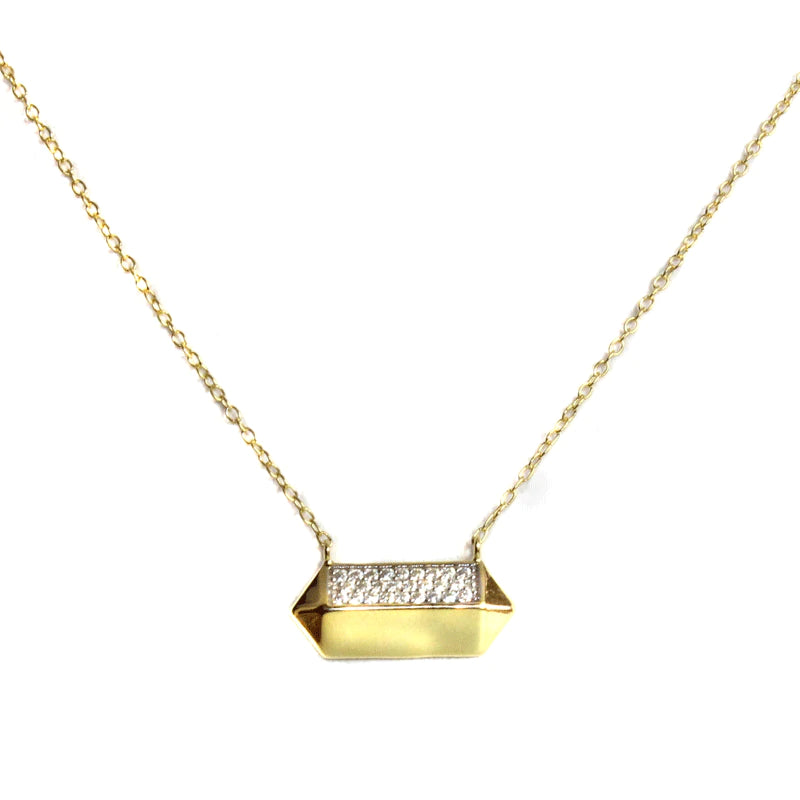 Sterling Silver Hexagon CZ Bar Necklace