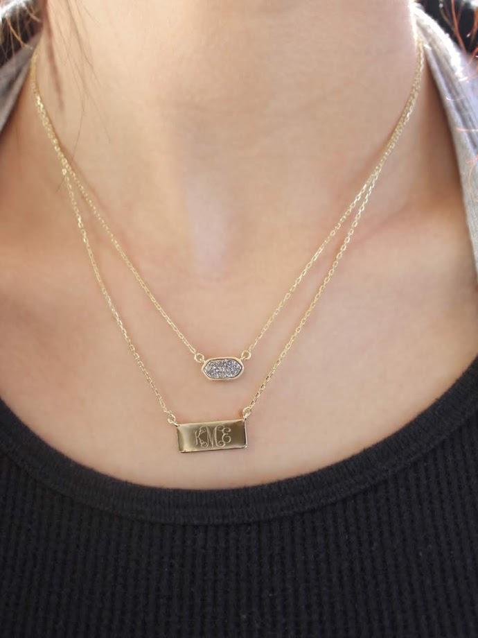 Sterling Silver Layered Druzy Engraved Necklace - Atlanta Jewelers Supply