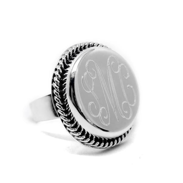 Sterling Silver Large Round Engravable Rope Edge Design Ring - Atlanta Jewelers Supply