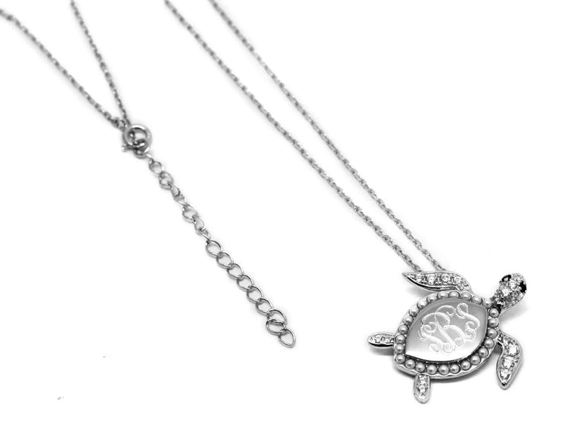 Elegant Engraved Sterling Silver Pearl and CZ Turtle Necklace - Atlanta Jewelers Supply