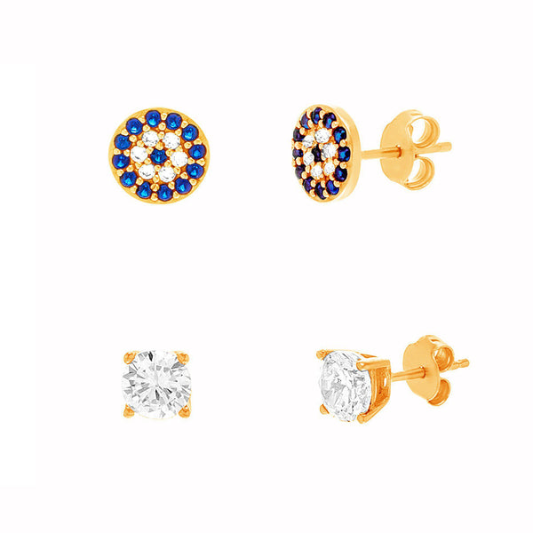 GOLD EVIL EYE/ROUND STUD DUO SET - Atlanta Jewelers Supply