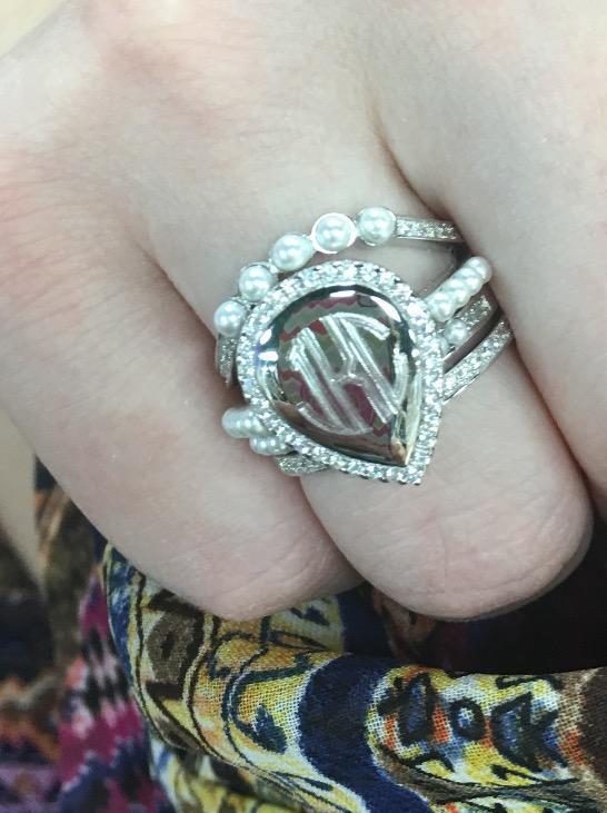 Sterling Silver Tear Drop Quad Band Engravable Ring Features CZ Stones and Pearls - Atlanta Jewelers Supply