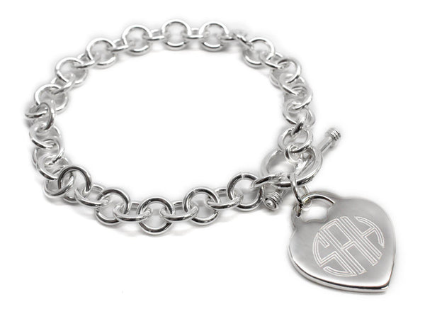 Engravable German Silver Round Link Bracelet With Dangle HEART - Atlanta Jewelers Supply