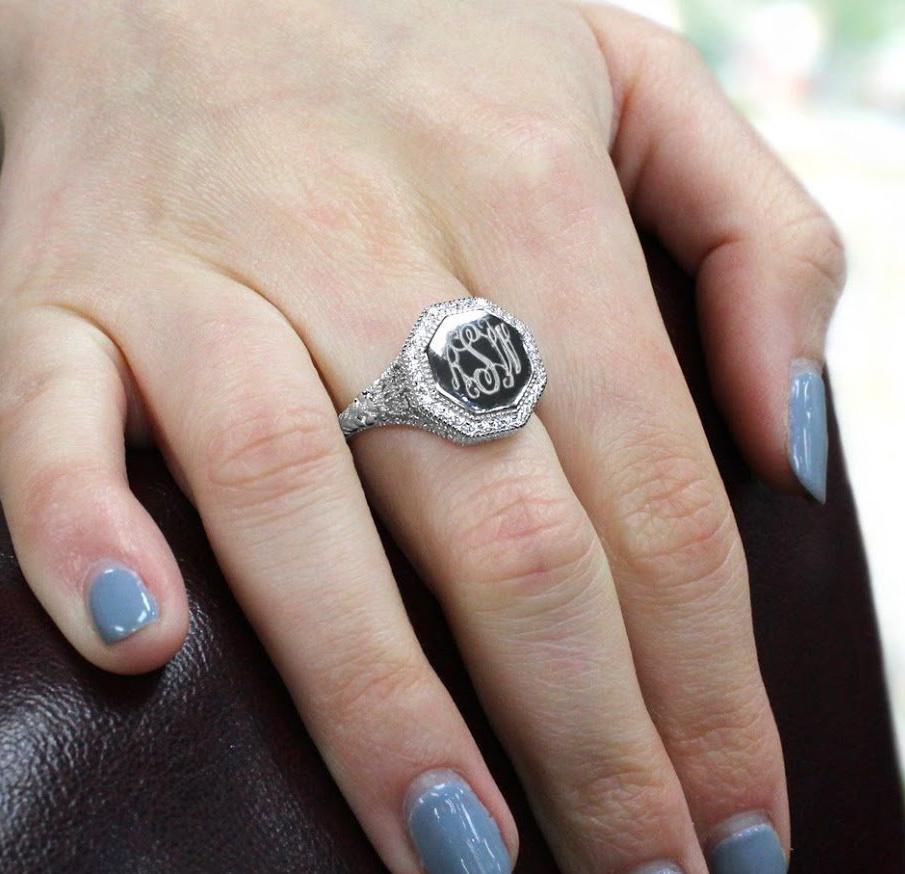 Sterling Silver Engravable Octagon CZ Filigree Ring - Atlanta Jewelers Supply