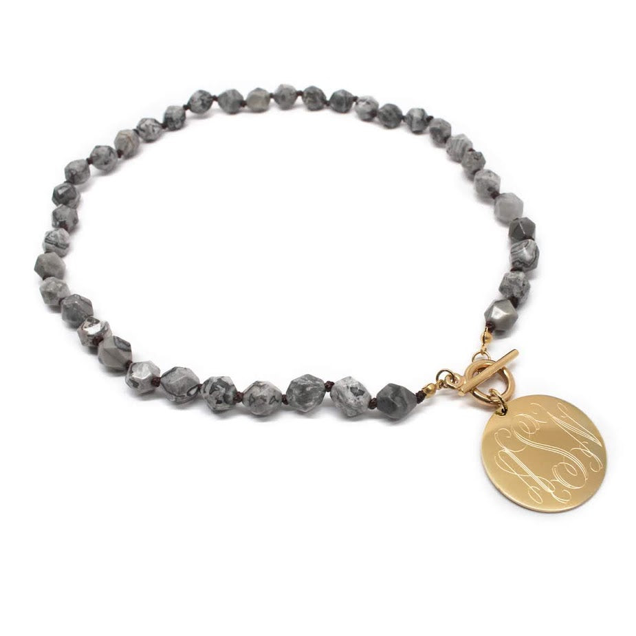 Tiffany Style Hand Knotted Bead Necklace with Engraved Gold Disc - Atlanta Jewelers Supply