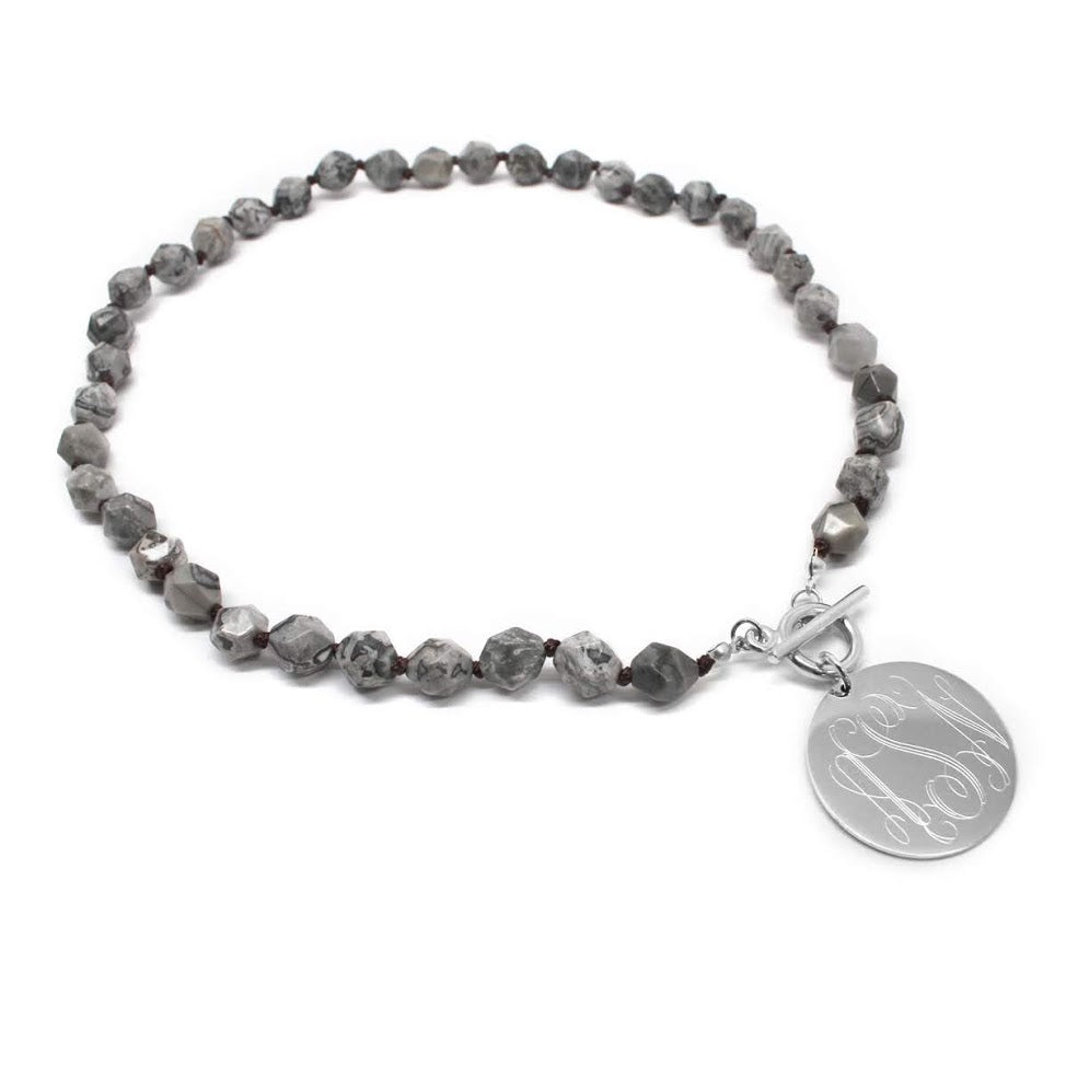 Tiffany Style Hand Knotted Bead Necklace with Engraved Gold Disc - Atlanta Jewelers Supply