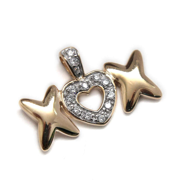 Sterling Silver XOX Gold Pendant with CZ Heart