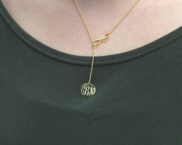 Sterling Silver Large Infinity Drop engraved Disc Necklace - Atlanta Jewelers Supply