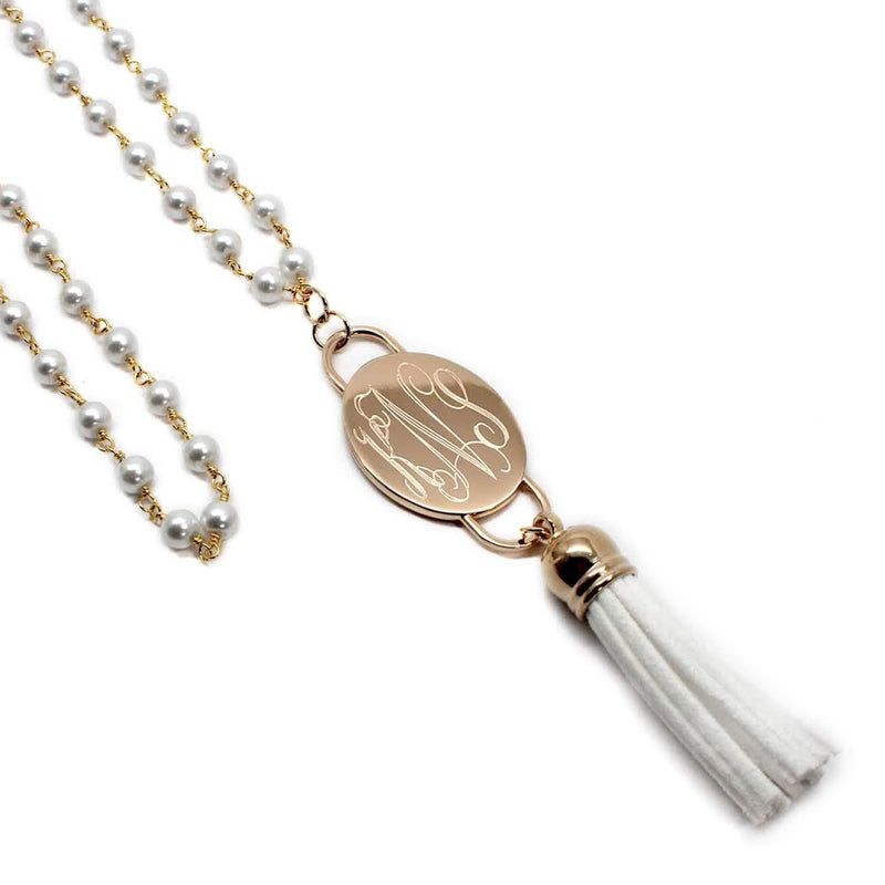 Fashion Engravable Tassel and Pearl Bead Necklace - Atlanta Jewelers Supply