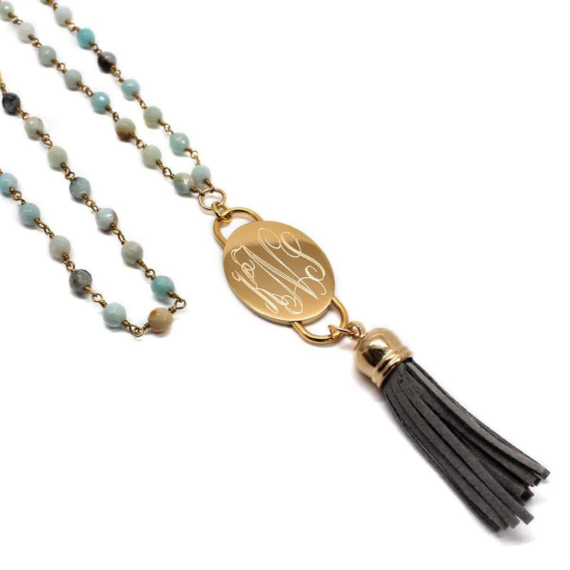 Fashion Engravable Tassel with Hematit and Amazonite Bead Necklace - Atlanta Jewelers Supply