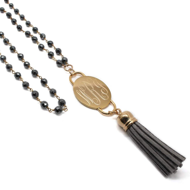 Fashion Engravable Tassel with Hematit and Amazonite Bead Necklace - Atlanta Jewelers Supply