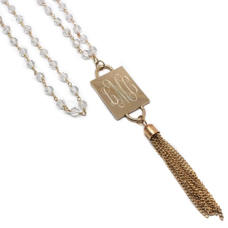 Fashion Engravable Tassel with Clear Crystal Bead Necklace - Atlanta Jewelers Supply