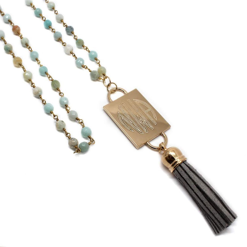 Fashion Engravable Tassel with Hematit and Amazonite Bead Necklace - Atlanta Jewelers Supply