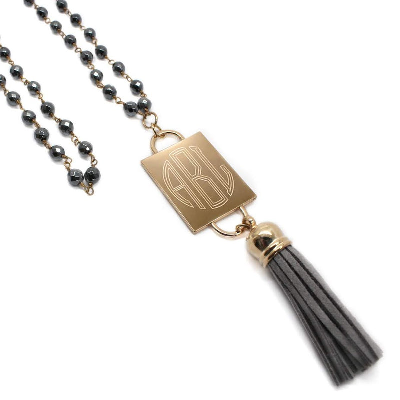 Fashion Engravable Tassel with Hematit and Amazonite Bead Necklace - Atlanta Jewelers Supply