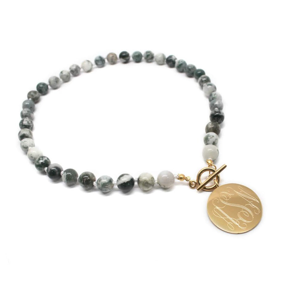 Tiffany Style Hand Knotted Bead Necklace with Engraved Gold Disc - Atlanta Jewelers Supply