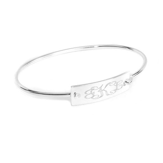Engravable German Silver Bangle Bracelet With Rectangle Pendant - Atlanta Jewelers Supply