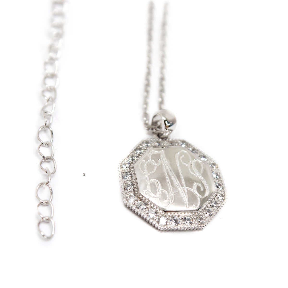 Elegant Sterling Silver CZ Octagon Necklace