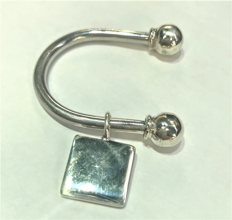 Sterling Silver Engravable Horse Shoe Square Keychain with Screw off Caps - Atlanta Jewelers Supply