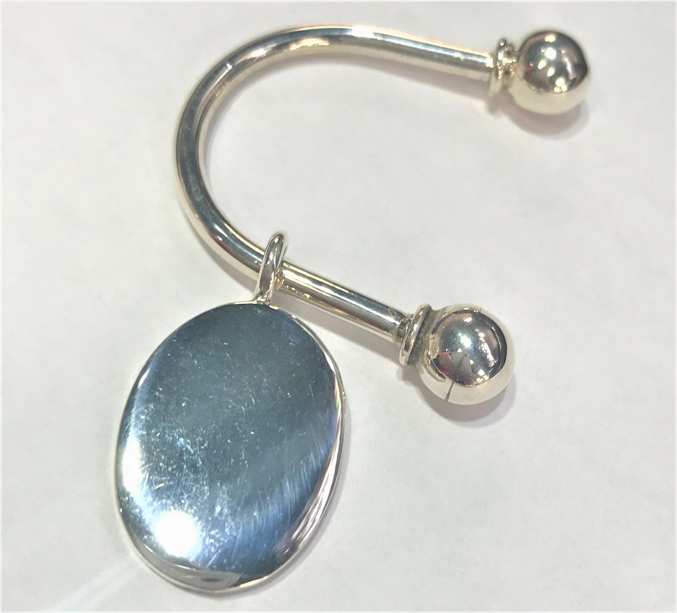 Sterling Silver Engravable Horse Shoe Oval Keychain with Screw off Caps - Atlanta Jewelers Supply