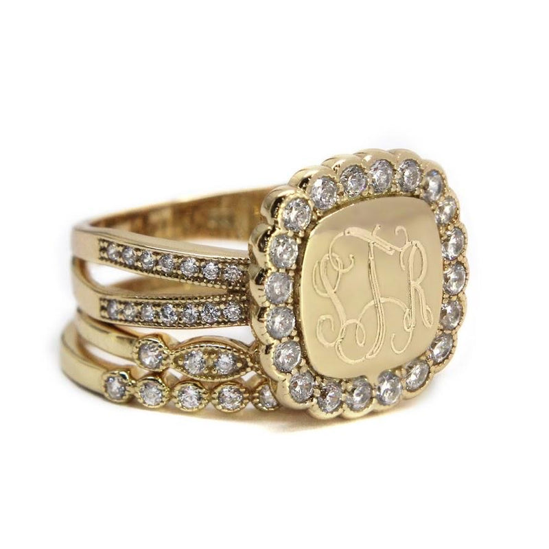 Sterling Silver Stackable Square CZ Split Band Ring With Two Bands - Atlanta Jewelers Supply