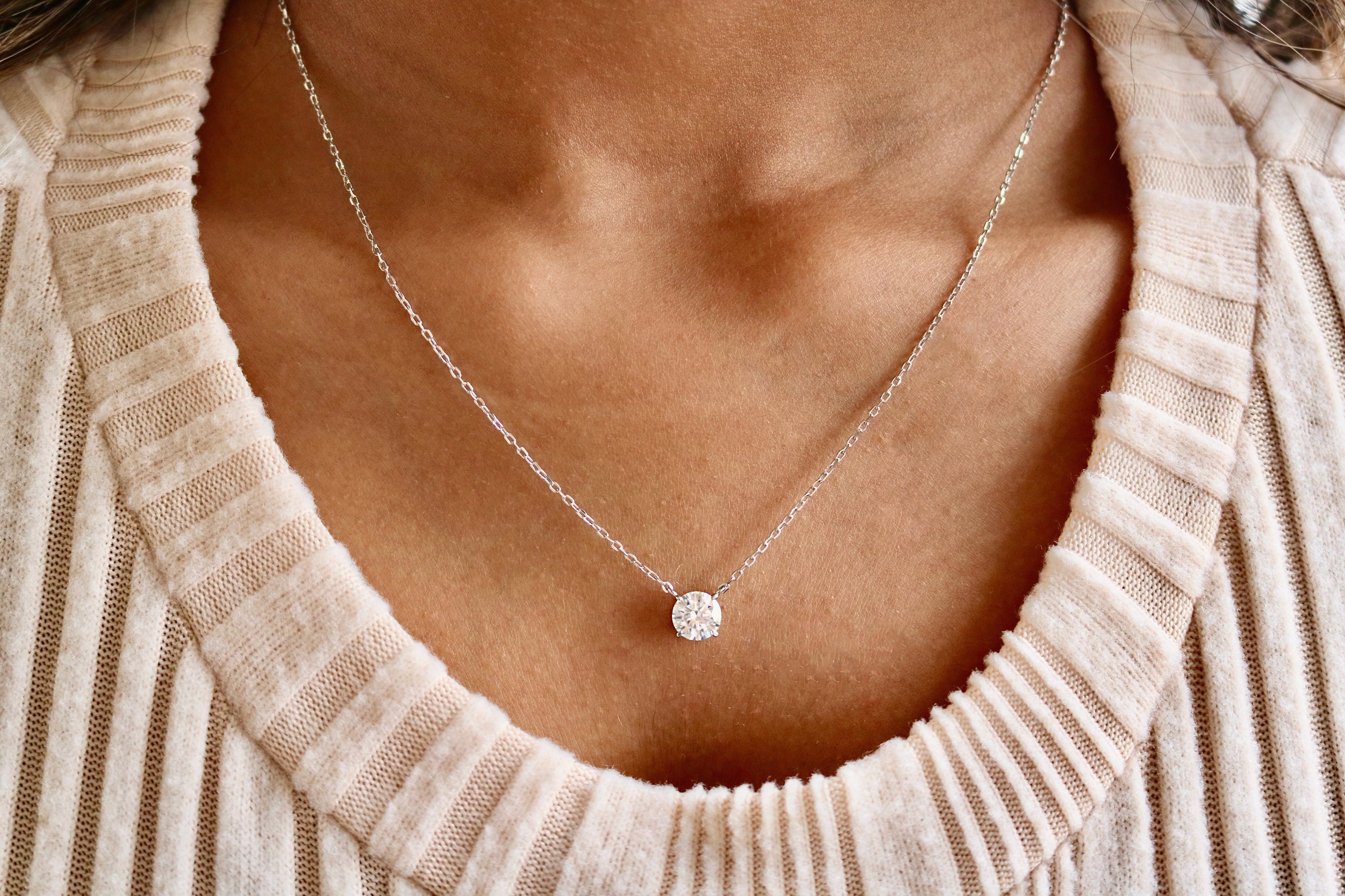 Sterling Silver 4 Prong Round 7mm 1.2 CT Moissanite Necklace W/ Certification