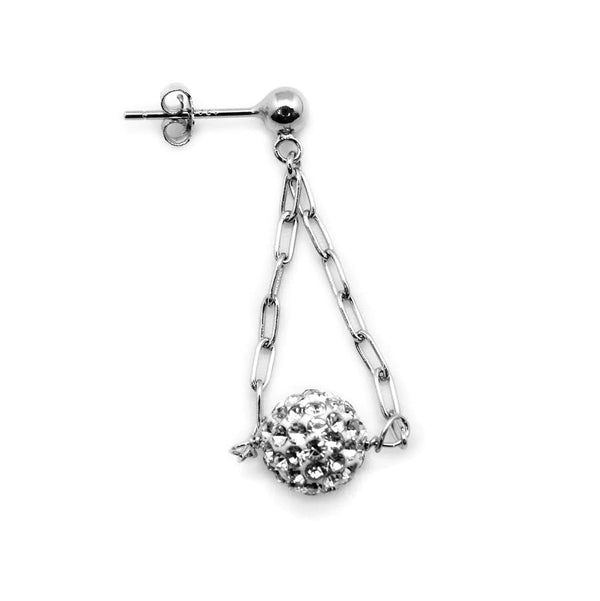 Sterling Silver Dangle Sparkly Ball Paperclip Earrings