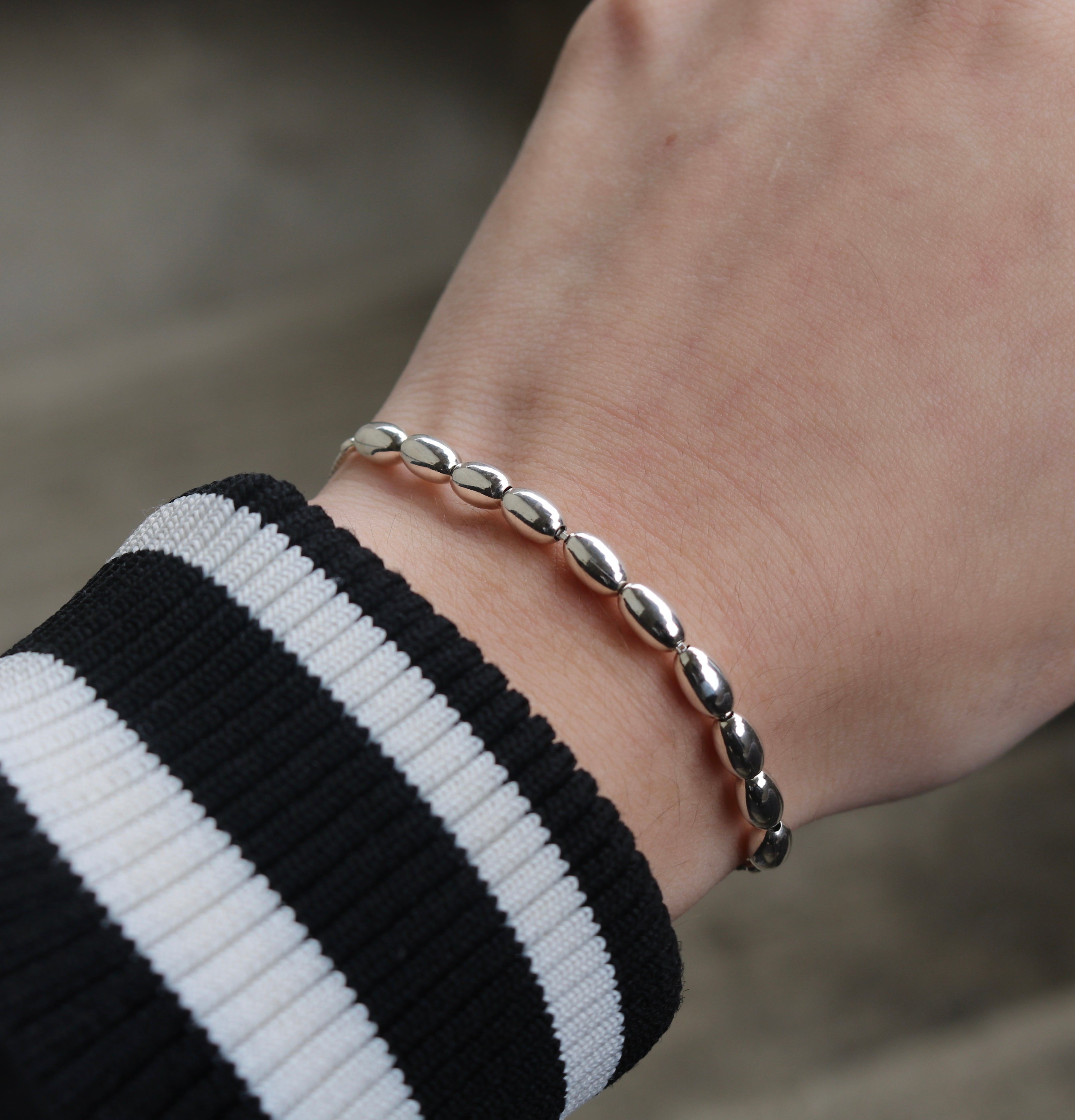 Sterling Silver Rice Bead Bolo Bracelet (2 Sizes)