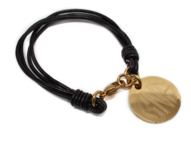 STAINLESS STEEL MULTI STRAND LEATHER BRACELET WITH ENGRAVE DISC - Atlanta Jewelers Supply