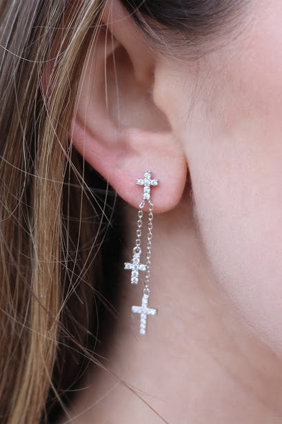 Sparkly Cross Dangle Post Earrings - Atlanta Jewelers Supply