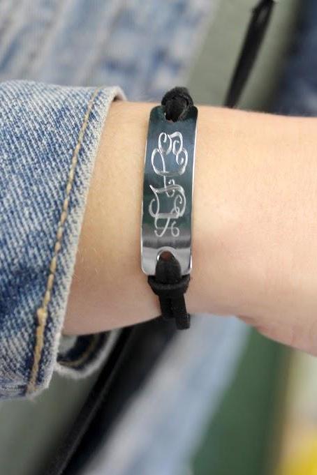 Trendy Suede Adjustable Engravable Stainless Steel Suede Bar Bracelet - Atlanta Jewelers Supply