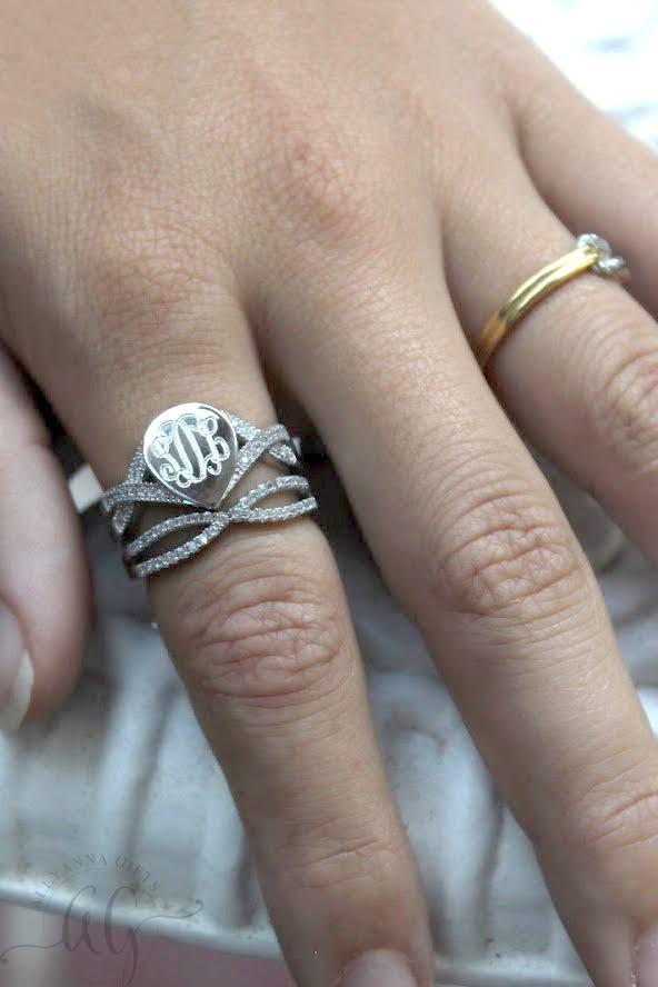 Sterling Silver Engravable Rita Tear Drop CZ Ring with infinity band and Stackable crisscross band - Atlanta Jewelers Supply